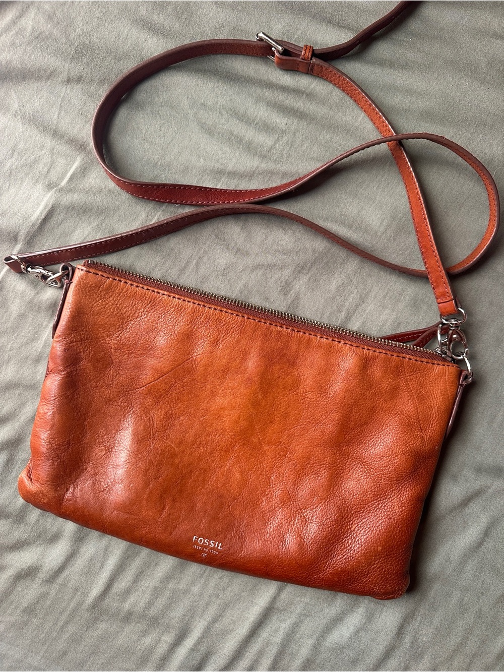 Fossil Leather Crossbody in Warm Cognac Brown
